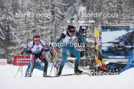 21.01.2018, Antholz, Italy (ITA): Quentin Fillon Maillet (FRA), Simon Eder (AUT), (l-r) -  IBU world cup biathlon, mass men, Antholz (ITA). www.nordicfocus.com. © Manzoni/NordicFocus. Every downloaded picture is fee-liable.