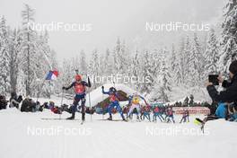 21.01.2018, Antholz, Italy (ITA): Anastasiya Kuzmina (SVK), Dorothea Wierer (ITA), Kais Makarainen (FIN), (l-r) -  IBU world cup biathlon, mass women, Antholz (ITA). www.nordicfocus.com. © Manzoni/NordicFocus. Every downloaded picture is fee-liable.