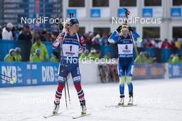 20.01.2018, Antholz, Italy (ITA): Tiril Eckhoff (NOR), Darya Domracheva (BLR), (l-r) -  IBU world cup biathlon, pursuit women, Antholz (ITA). www.nordicfocus.com. © Manzoni/NordicFocus. Every downloaded picture is fee-liable.