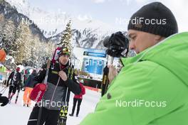 19.01.2018, Antholz, Italy (ITA): Julian Eberhard (AUT) prepares for an interview with Didi Wolf (AUT) -  IBU world cup biathlon, sprint men, Antholz (ITA). www.nordicfocus.com. © Manzoni/NordicFocus. Every downloaded picture is fee-liable.