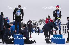 11.03.2018, Kontiolahti, Finland (FIN): Antonin Guigonnat (FRA), Michal Krcmar (CZE), (l-r) - IBU world cup biathlon, mass start men, Kontiolahti (FIN). www.nordicfocus.com. © Manzoni/NordicFocus. Every downloaded picture is fee-liable.