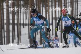 11.03.2018, Kontiolahti, Finland (FIN): Simon Desthieux (FRA), Arnd Peiffer (GER), (l-r) - IBU world cup biathlon, mass start men, Kontiolahti (FIN). www.nordicfocus.com. © Manzoni/NordicFocus. Every downloaded picture is fee-liable.