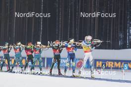 11.03.2018, Kontiolahti, Finland (FIN): Anais Bescond (FRA), Laura Dahlmeier (GER), Celia Aymonier (FRA), Vanessa Hinz (GER), Darya Domracheva (BLR), Kaisa Makarainen (FIN), (l-r) - IBU world cup biathlon, mass women, Kontiolahti (FIN). www.nordicfocus.com. © Manzoni/NordicFocus. Every downloaded picture is fee-liable.