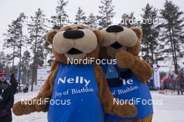 09.03.2018, Kontiolahti, Finland (FIN): Event Feature: the mascots of the biathlon world cup present themselves to the camera -  IBU world cup biathlon, training, Kontiolahti (FIN). www.nordicfocus.com. © Manzoni/NordicFocus. Every downloaded picture is fee-liable.