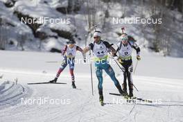 27.01.2018, Ridnaun, Italy (ITA): Vetle Sjaastad Christiansen (NOR), Simon Fourcade (FRA), Florent Claude (BEL), (l-r) - IBU Open European championships biathlon, pursuit men, Ridnaun (ITA). www.nordicfocus.com. © Manzoni/NordicFocus. Every downloaded picture is fee-liable.