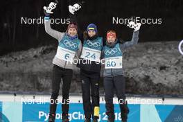 15.02.2018, Pyeongchang, Korea (KOR): Anastasiya Kuzmina (SVK), Hanna Oeberg (SWE), Laura Dahlmeier (GER), (l-r) - XXIII. Olympic Winter Games Pyeongchang 2018, biathlon, individual women, Pyeongchang (KOR). www.nordicfocus.com. © Manzoni/NordicFocus. Every downloaded picture is fee-liable.