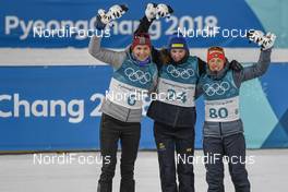 15.02.2018, Pyeongchang, Korea (KOR): Anastasiya Kuzmina (SVK), Hanna Oeberg (SWE), Laura Dahlmeier (GER), (l-r) - XXIII. Olympic Winter Games Pyeongchang 2018, biathlon, individual women, Pyeongchang (KOR). www.nordicfocus.com. © Thibaut/NordicFocus. Every downloaded picture is fee-liable.