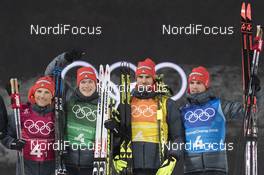 23.02.2018, Pyeongchang, Korea (KOR): Erik Lesser (GER), Benedikt Doll (GER), Arnd Peiffer (GER), Simon Schempp (GER), (l-r) - XXIII. Olympic Winter Games Pyeongchang 2018, biathlon, relay men, Pyeongchang (KOR). www.nordicfocus.com. © Manzoni/NordicFocus. Every downloaded picture is fee-liable.