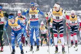 06.01.2018, Val di Fiemme, Italy (ITA): Giandomenico Salvadori (ITA), Dietmar Noeckler (ITA), Niklas Dyrhaug (NOR), (l-r)  - FIS world cup cross-country, tour de ski, mass men, Val di Fiemme (ITA). www.nordicfocus.com. © Modica/NordicFocus. Every downloaded picture is fee-liable.