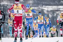 06.01.2018, Val di Fiemme, Italy (ITA): Francesco De Fabiani (ITA), Giandomenico Salvadori (ITA), Dietmar Noeckler (ITA), (l-r)  - FIS world cup cross-country, tour de ski, mass men, Val di Fiemme (ITA). www.nordicfocus.com. © Modica/NordicFocus. Every downloaded picture is fee-liable.