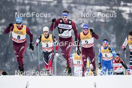 06.01.2018, Val di Fiemme, Italy (ITA): Alexey Chervotkin (RUS), Martin Johnsrud Sundby (NOR), Sergey Ustiugov (RUS), Alexander Bolshunov (RUS), (l-r)  - FIS world cup cross-country, tour de ski, mass men, Val di Fiemme (ITA). www.nordicfocus.com. © Modica/NordicFocus. Every downloaded picture is fee-liable.