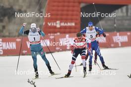 13.01.2018, Dresden, Germany (GER): Lucas Chanavat (FRA), Johannes Hoesflot Klaebo (NOR), Federico Pellegrino (ITA) - FIS world cup cross-country, individual sprint, Dresden (GER). www.nordicfocus.com. © Thibaut/NordicFocus. Every downloaded picture is fee-liable.