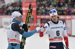 13.01.2018, Dresden, Germany (GER): Lucas Chanavat (FRA), Kasper Stadaas (NOR) - FIS world cup cross-country, individual sprint, Dresden (GER). www.nordicfocus.com. © Thibaut/NordicFocus. Every downloaded picture is fee-liable.