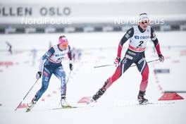 11.03.2018, Oslo, Norway (NOR): Sadie Bjornsen (USA), Ingvild Flugstad Oestberg (NOR), (l-r)  - FIS world cup cross-country, mass women, Oslo (NOR). www.nordicfocus.com. © Modica/NordicFocus. Every downloaded picture is fee-liable.