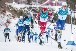11.02.2018, Pyeongchang, Korea (KOR): Andrew Musgrave (GBR), Alex Harvey (CAN), Daniel Rickardsson (SWE), (l-r), (l-r)  - XXIII. Olympic Winter Games Pyeongchang 2018, cross-country, skiathlon men, Pyeongchang (KOR). www.nordicfocus.com. © Modica/NordicFocus. Every downloaded picture is fee-liable.