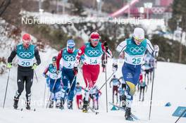 11.02.2018, Pyeongchang, Korea (KOR): Thomas Bing (GER), Maurice Manificat (FRA), Graeme Killick (CAN), Jens Burman (SWE), (l-r)  - XXIII. Olympic Winter Games Pyeongchang 2018, cross-country, skiathlon men, Pyeongchang (KOR). www.nordicfocus.com. © Modica/NordicFocus. Every downloaded picture is fee-liable.