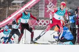 11.02.2018, Pyeongchang, Korea (KOR): Thomas Bing (GER), Dario Cologna (SUI), Alex Harvey (CAN), (l-r)  - XXIII. Olympic Winter Games Pyeongchang 2018, cross-country, skiathlon men, Pyeongchang (KOR). www.nordicfocus.com. © Modica/NordicFocus. Every downloaded picture is fee-liable.