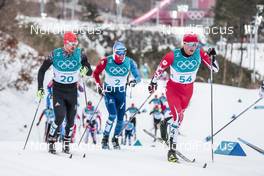 11.02.2018, Pyeongchang, Korea (KOR): Thomas Bing (GER), Maurice Manificat (FRA), Graeme Killick (CAN), (l-r)  - XXIII. Olympic Winter Games Pyeongchang 2018, cross-country, skiathlon men, Pyeongchang (KOR). www.nordicfocus.com. © Modica/NordicFocus. Every downloaded picture is fee-liable.