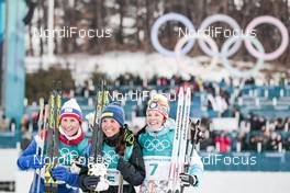 10.02.2018, Pyeongchang, Korea (KOR): Marit Bjoergen (NOR), Charlotte Kalla (SWE), Krista Parmakoski (FIN), (l-r)  - XXIII. Olympic Winter Games Pyeongchang 2018, cross-country, skiathlon women, Pyeongchang (KOR). www.nordicfocus.com. © Modica/NordicFocus. Every downloaded picture is fee-liable.