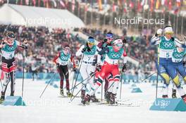 10.02.2018, Pyeongchang, Korea (KOR): Krista Parmakoski (FIN), Heidi Weng (NOR), Charlotte Kalla (SWE), (l-r)  - XXIII. Olympic Winter Games Pyeong Chang 2018, cross-country, skiathlon women, Pyeong Chang (KOR). www.nordicfocus.com. © Modica/NordicFocus. Every downloaded picture is fee-liable.