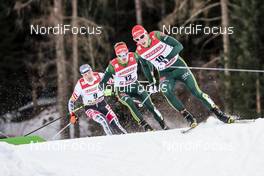 12.01.2018, Val di Fiemme, Italy (ITA): Eric Frenzel (GER), Fabian Riessle (GER), Wilhelm Denifl (AUT), (l-r)  - FIS world cup nordic combined, individual gundersen HS134/10km, Val di Fiemme (ITA). www.nordicfocus.com. © Modica/NordicFocus. Every downloaded picture is fee-liable.
