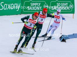 18.03.2018, Klingenthal, Germany (GER): Fabian Riessle (GER), Johannes Rydzek (GER), Jan Schmid (NOR) (l-r)  - FIS world cup nordic combined, individual gundersen HS140/10km, Klingenthal (GER). www.nordicfocus.com. © Volk/NordicFocus. Every downloaded picture is fee-liable.
