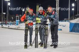 20.02.2018, Pyeongchang, Korea (KOR): Fabian Riessle (GER), Johannes Rydzek (GER), Eric Frenzel (GER), (l-r) - XXIII. Olympic Winter Games Pyeongchang 2018, nordic combined, individual gundersen HS140/10km, Pyeongchang (KOR). www.nordicfocus.com. © Thibaut/NordicFocus. Every downloaded picture is fee-liable.