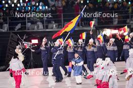 09.02.2018, Pyeongchang, Korea (KOR): Event Feature: Romania walks in - XXIII. Olympic Winter Games Pyeongchang 2018, opening ceremony, Pyeongchang (KOR). www.nordicfocus.com. © Manzoni/NordicFocus. Every downloaded picture is fee-liable.