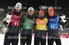 19.02.2018, Pyeongchang, Korea (KOR): Karl Geiger (GER), Stephan Leyhe (GER), Richard Freitag (GER), Andreas Wellinger (GER) - XXIII. Olympic Winter Games Pyeongchang 2018, ski jumping, team HS140, Pyeongchang (KOR). www.nordicfocus.com. © Thibaut/NordicFocus. Every downloaded picture is fee-liable.