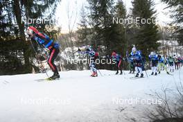 28.01.2018, Molina di Fiemme, Italy (ITA): Andreas Nygaard (NOR), Simen Oestensen (NOR), Anders Aukland (NOR), Stanislav Rezac (CZE), Jens Eriksson (SWE), (l-r)  - Visma Ski Classics Marcialonga, Molina di Fiemme (ITA). www.nordicfocus.com. © Rauschendorfer/NordicFocus. Every downloaded picture is fee-liable.