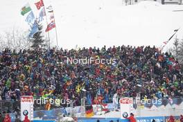 14.12.2019, Hochfilzen, Austria (AUT): Event Feature: Fans on the grandstand celebrate - IBU world cup biathlon, relay women, Hochfilzen (AUT). www.nordicfocus.com. © Manzoni/NordicFocus. Every downloaded picture is fee-liable.
