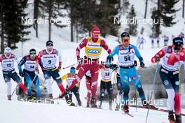 14.03.2021, Engadin, Switzerland (SUI): Alexander Bolshunov (RUS), Martin Loewstroem Nyenget (NOR), Dario Cologna (SUI), (l-r)  - FIS world cup cross-country, pursuit men, Engadin (SUI). www.nordicfocus.com. © Modica/NordicFocus. Every downloaded picture is fee-liable.