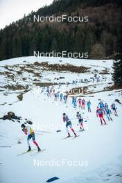 31.12.2021, Oberstdorf, Germany (GER): Johannes Hoesflot Klaebo (NOR), Paal Golberg (NOR), Denis Spitsov (RUS), Alexander Bolshunov (RUS), Iivo Niskanen (FIN), Erik Valnes (NOR), (l-r)  - FIS world cup cross-country, tour de ski, mass men, Oberstdorf (GER). www.nordicfocus.com. © Modica/NordicFocus. Every downloaded picture is fee-liable.