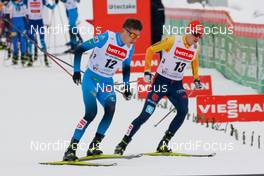 21.03.2021, Klingenthal, Germany (GER): Laurent Mühlethaler (FRA), Eric Frenzel (GER) (l-r)  - FIS world cup nordic combined men, individual gundersen HS140/10km, Klingenthal (GER). www.nordicfocus.com. © Volk/NordicFocus. Every downloaded picture is fee-liable.