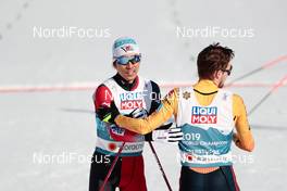 06.03.2021, Oberstdorf, Germany (GER): Eric Frenzel (GER), Akito Watabe (JPN) - FIS nordic world ski championships nordic combined men, team sprint HS137/2x7.5km, Oberstdorf (GER). www.nordicfocus.com. © Modica/NordicFocus. Every downloaded picture is fee-liable.