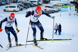 19.12.2021, Ramsau, Austria (AUT): Terence Weber (GER), Eric Frenzel (GER), (l-r)  - FIS world cup nordic combined men, individual gundersen HS98/10km, Ramsau (AUT). www.nordicfocus.com. © Volk/NordicFocus. Every downloaded picture is fee-liable.
