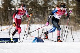 16.02.2022, Beijing, China (CHN): Teresa Stadlober (AUT), Rosie Brennan (USA), (l-r)  - XXIV. Olympic Winter Games Beijing 2022, cross-country, team sprint, Beijing (CHN). www.nordicfocus.com. © Modica/NordicFocus. Every downloaded picture is fee-liable.