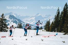 25.03.2022, Zweisimmen-Sparenmoos, Switzerland (SUI): Beda Klee (SUI), Jonas Baumann (SUI), Dario Cologna (SUI), (l-r)  - Swiss Championships cross-country, skiathlon, Zweisimmen-Sparenmoos (SUI). www.nordicfocus.com. © Modica/NordicFocus. Every downloaded picture is fee-liable.