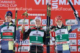 08.01.2022, Val di Fiemme, Italy (ITA): Vinzenz Geiger (GER), Johannes Lamparter (AUT), Eric Frenzel (GER), (l-r) - FIS world cup nordic combined men, individual gundersen HS106/10km, Val di Fiemme (ITA). www.nordicfocus.com. © Volk/NordicFocus. Every downloaded picture is fee-liable.