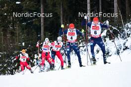 15.01.2022, Klingenthal, Germany (GER): Franz-Josef Rehrl (AUT), Mario Seidl (AUT), Akito Watabe (JPN), Julian Schmid (GER), Eric Frenzel (GER), (l-r)  - FIS world cup nordic combined men, individual gundersen HS140/10km, Klingenthal (GER). www.nordicfocus.com. © Volk/NordicFocus. Every downloaded picture is fee-liable.