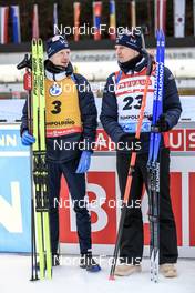 11.01.2023, Ruhpolding, Germany (GER): Johannes Thingnes Boe (NOR), Vetle Sjaastad Christiansen (NOR), (l-r) - IBU World Cup Biathlon, individual men, Ruhpolding (GER). www.nordicfocus.com. © Manzoni/NordicFocus. Every downloaded picture is fee-liable.
