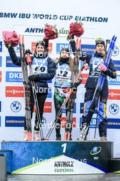 19.01.2023, Antholz, Italy (ITA): Chloe Chevalier (FRA), Dorothea Wierer (ITA), Elvira Oeberg (SWE), (l-r) - IBU World Cup Biathlon, sprint women, Antholz (ITA). www.nordicfocus.com. © Manzoni/NordicFocus. Every downloaded picture is fee-liable.