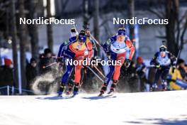 12.03.2023, Oestersund, Sweden, (SWE): Julia Simon (FRA), Anais Chevalier-Bouchet (FRA), (l-r) - IBU World Cup Biathlon, mass women, Oestersund (SWE). www.nordicfocus.com. © Manzoni/NordicFocus. Every downloaded picture is fee-liable.