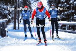 08.11.2023, Davos, Switzerland (SUI): Gion Stalder (SUI), Amy Baserga (SUI), Flavia Barmettler (SUI), (l-r) - Biathlon preseason training, Davos (SUI). www.nordicfocus.com. © Manzoni/NordicFocus. Every downloaded picture is fee-liable.