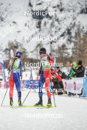 01.04.2023, Bessans, France (FRA): Oscar Lombardot (FRA), Quentin Fillon Maillet (FRA), (l-r)  - French Championships biathlon, mass, Bessans (FRA). www.nordicfocus.com. © Authamayou/NordicFocus. Every downloaded picture is fee-liable.