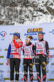 02.04.2023, Bessans, France (FRA): Anais Chevalier-Bouchet (FRA), Anaelle Bondoux (FRA), Alice Dusserre (FRA), (l-r)  - French Championships relay, Bessans (FRA). www.nordicfocus.com. © Authamayou/NordicFocus. Every downloaded picture is fee-liable.