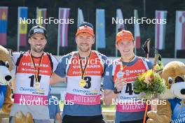 08.09.2023, Ruhpolding, Germany (GER): Matthias Dorfer (GER), Philipp Nawrath (GER), Benedikt Doll (GER), (l-r) - German Championships biathlon, individual men, Ruhpolding (GER). www.nordicfocus.com. © Reichert/NordicFocus. Every downloaded picture is fee-liable.