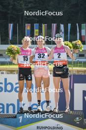 08.09.2023, Ruhpolding, Germany (GER): Julia Kink (GER), Franziska Preuss (GER), Amy Baserga (SUI), (l-r) - German Championships biathlon, individual women, Ruhpolding (GER). www.nordicfocus.com. © Reichert/NordicFocus. Every downloaded picture is fee-liable.