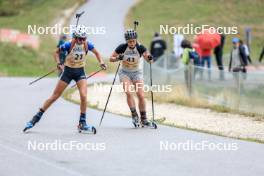 16.09.2023, La Feclaz, France (FRA): Voldiya Galmace Paulin (FRA), Tifenn Vion (FRA), (l-r) - Biathlon Samse Summer Tour, sprint, La Feclaz (FRA). www.nordicfocus.com. © Manzoni/NordicFocus. Every downloaded picture is fee-liable.