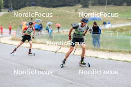 16.09.2023, La Feclaz, France (FRA): Gabin Paccard (FRA), Clovis Henocq (FRA), (l-r) - Biathlon Samse Summer Tour, sprint, La Feclaz (FRA). www.nordicfocus.com. © Manzoni/NordicFocus. Every downloaded picture is fee-liable.